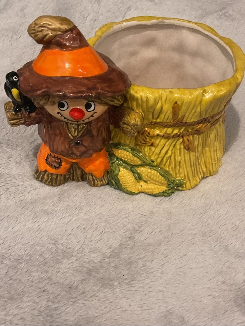 Fall Scarecrow Ceramic Planter - Yellow, Orange, Brown